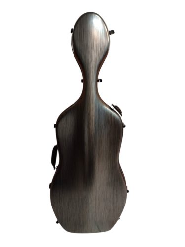 4/4 Karbonszálas Csellótok kottatartó táskával, szürke színű, design csíkozással